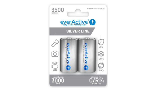 laetavad akud everActive R14/C Ni-MH 3500 mAh kasutusvalmis