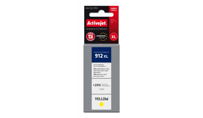 Activejet AH-912YRX Ink Cartridge (replacement for HP 912XL 3YL83AE; Premium; 990 pages; 12 ml, yell