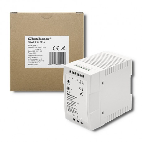 Qoltec 50915 DIN siin toiteplokk 96W 24V 4A valge õhuke