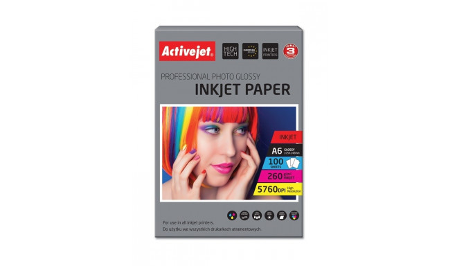 Activejet AP6-260GR100 photo paper for ink printers; A6; 100 pcs, 10x15