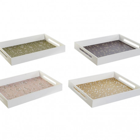 Tray DKD Home Decor Green Mustard Dark brown Light Pink MDF Wood 40 x 30 x 5 cm (4 Units)