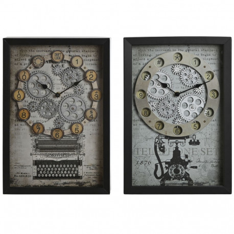 Wall Clock Home ESPRIT Yellow White Black Grey Metal Crystal Vintage 27,5 x 6,5 x 40,5 cm (2 Units)