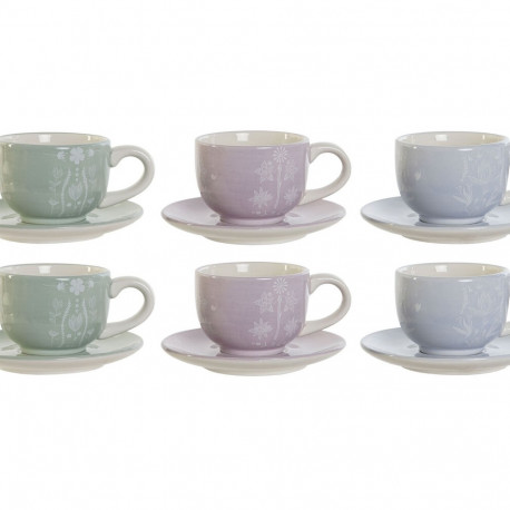 Kafijas komplekts DKD Home Decor Zils Balts Zaļš Ceriņš Metāls Dolomite 180 ml