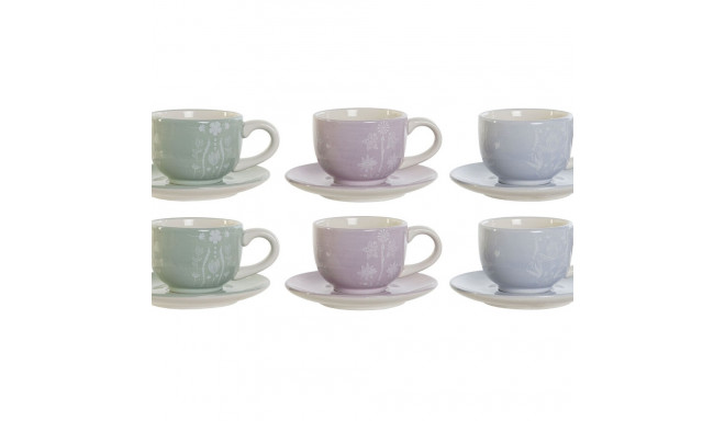 Kafijas komplekts DKD Home Decor Zils Balts Zaļš Ceriņš Metāls Dolomite 180 ml