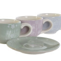 Komplekts ar kafijas tasēm DKD Home Decor Zils Balts Zaļš Ceriņš Metāls 180 ml
