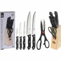 Set of Kitchen Knives and Stand Excellent Houseware Scissors 7 Pieces Black Wood Stainless steel pol