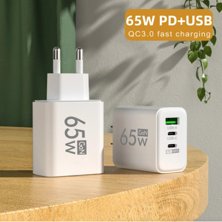 GaN USB Type C Charger Quick Charge 3.0 65W PD Fast Charge Charger EU Plug Wall USB Power Adapter Wh