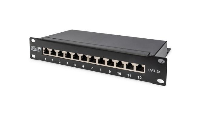 Digitus CAT 6A Patch Panel, shielded, 12-Port, 1HE, 10&quot;, black