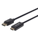 Manhattan DisplayPort 1.2 to HDMI Cable, 4K@60Hz, 1.8m, Male to Male, DP With Latch, Black, Not Bi-D