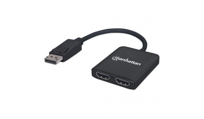 Manhattan DisplayPort 1.2 to 2-Port HDMI Splitter Hub with MST, 4K@30Hz, USB-A Powered, Video Wall F