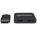 Manhattan DisplayPort 1.2 to 2-Port HDMI Splitter Hub with MST, 4K@30Hz, USB-A Powered, Video Wall F