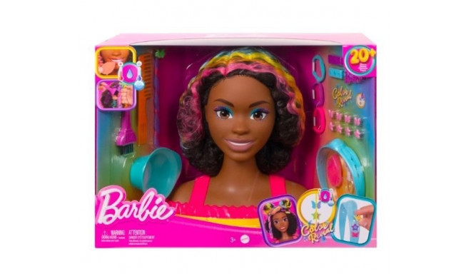 Barbie styling head Neon rainbow curly hair