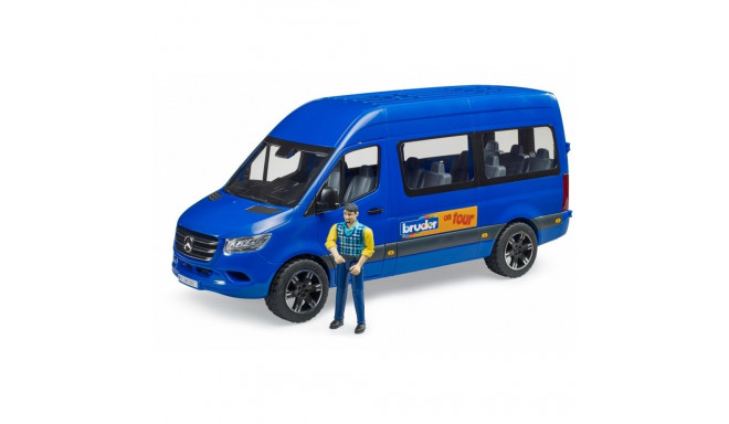 Mercedes Benz Sprinter minibus blue car with driver