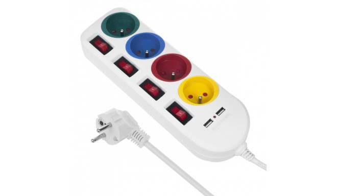 Power strip 4 sockets 2xUSB Maclean MCE229W