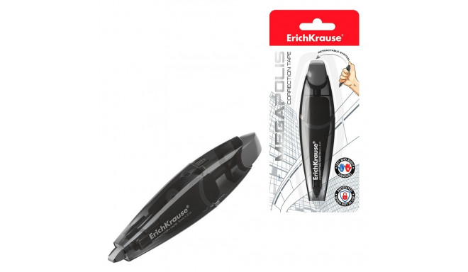Correction tape ErichKrause Megapolis, retractable system, 5mm x 6m, gray (blister 1 pcs)