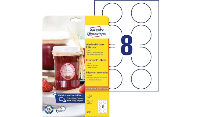 Kleebisetikett AVERY Zweckform Q65mm 10 lehte eemaldatav (5081)