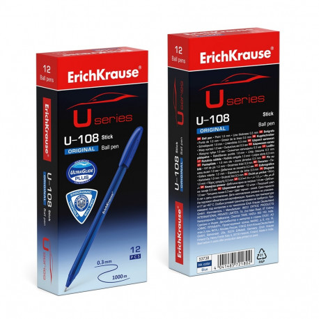 Ballpoint pen ErichKrause® U-108 Original Stick, Ultra Glide Technology, ink color: blue (box 50 pcs