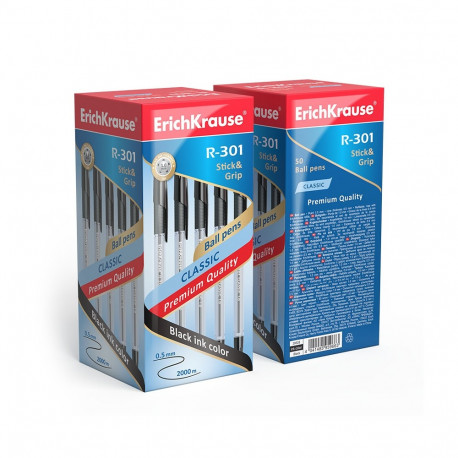 Ballpoint pen ErichKrause® R-301 Classic Stick&Grip 1.0, ink color: black (box 50 pcs.)