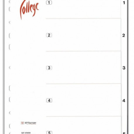 Register tabs A4 1-5 white plastic