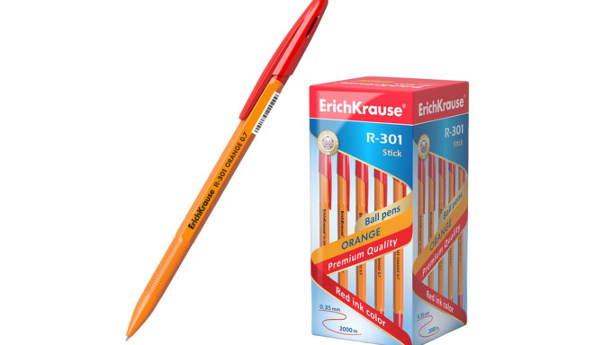 Ballpoint pen ErichKrause® R-301 Orange Stick 0.7, ink color: red (box 50 pcs.)