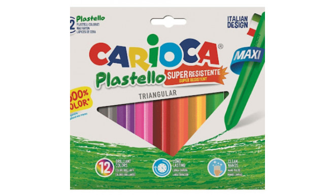 Rasvakriit CARIOCA Plastello Jumbo kolmetahuline 12 värvi