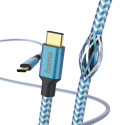 USB-kaabel USB-C USB-C 1.5m Hama helkiv nylonkate, sini-valge, voolutugevus kuni 3A 20V, USB-C-plug/