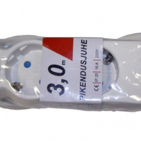 Pikendusjuhe 5 meetrit 3 pesa, VALGE, 3G1,5mm, 16A, maandusega, Acuma