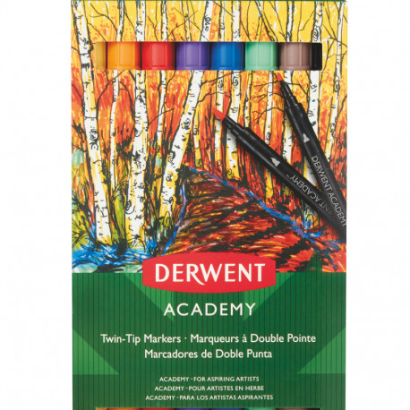 Viltpliiatsid Derwent Academy kahe otsaga(üks pintsel ots) 8värvi