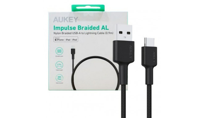 USB-Lightning Kaabel Aukey CB-CD30 Must 90 cm
