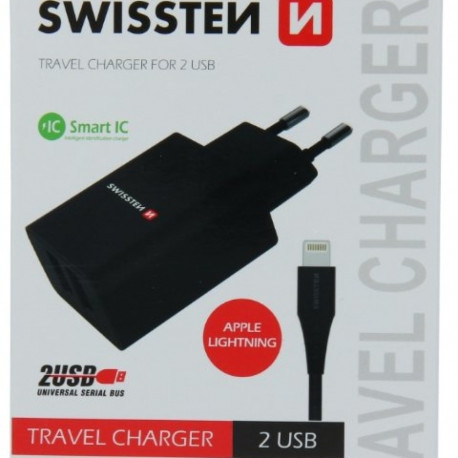 Swissten Smart IC Travel Charger 2x USB 2.1A with Lightning Cable 1.2m