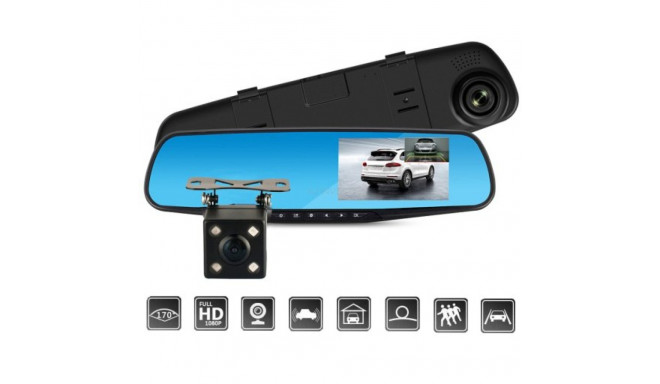RoGer 2in1 Автомобильный видеорегистратор с зеркалом и задней камерой / Full HD / 170' / G-Sensor / 