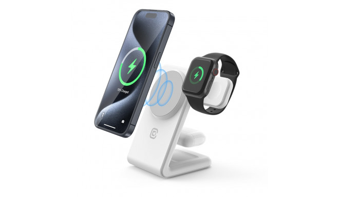 Crong MagSpot Pivot Stand - Ładowarka bezprzewodowa 3w1 z MagSafe do iPhone, Apple Watch i AirPods (