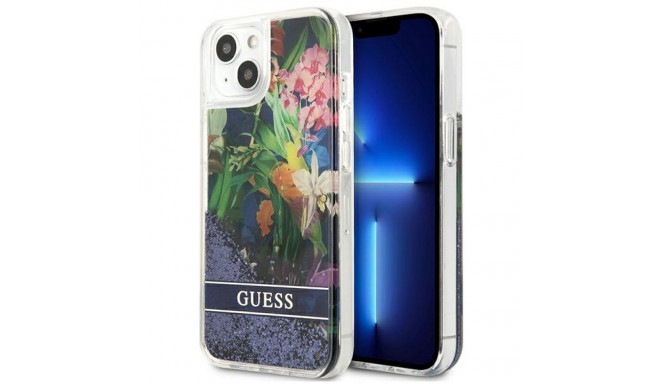 Guess Liquid Glitter Flower – Etui iPhone 13 mini (niebieski)