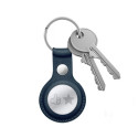 Crong Leather Case with Key Ring - Leather protective case key ring for Apple AirTag (Navy Blue)