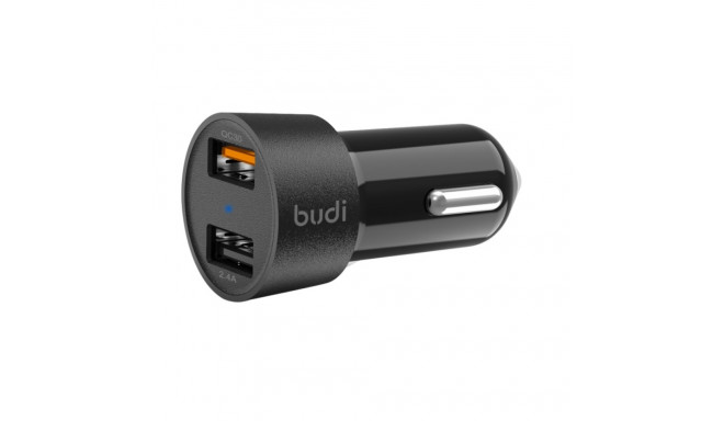 Budi - Ładowarka samochodowa 2x USB, 30W, QC3.0 (Czarny)