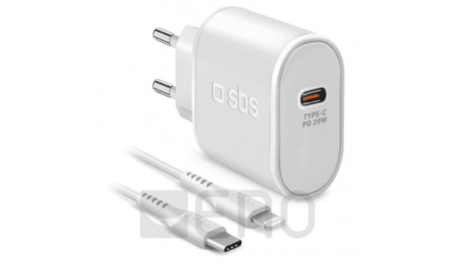 SBS PD Reiselader 20W USB-C/Lightning/USB-C Kabel weiß