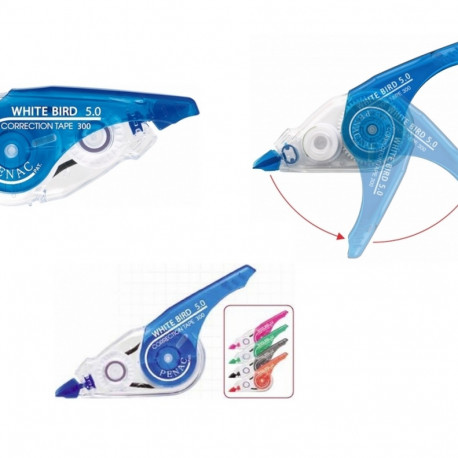 Korrektuurlint Penac White Bird, 5mm x 8m, ergonoomiline, assortiivärvid