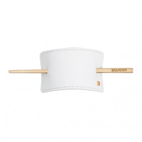 BALMAIN HAIR valgest nahast juukseklamber / Hair Barrette White Leather pressed B-logo Vintage No lo