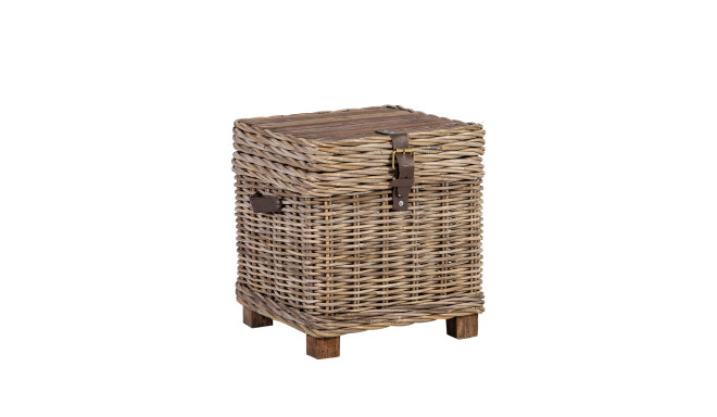 Trunk-side table EGROS 42x42xH43cm table top: recycled wood, wooden frame with natural rattan weavin