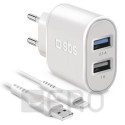 SBS Reiselader 10W MFi 2xUSB+Lightning-Kabel 1m weiß