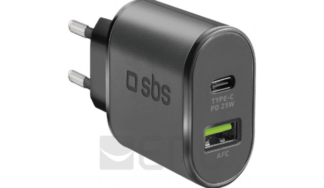 SBS PD Reiselader 25W USB-C/USB-A schwarz