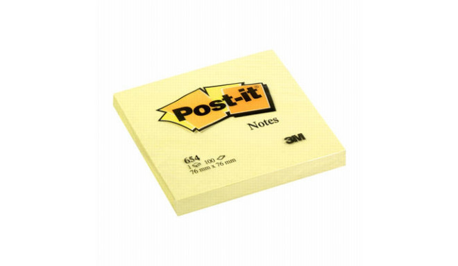 Märkmepaber iseliimuv POST-IT 654 kollane,76x76mm (pakis 100l.)