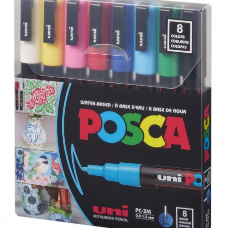 Marker UNI Posca PC3M, põhivärvid 8tk, 0,9-1,3mm