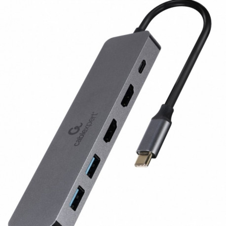 USB-C jaoturadapter USB-C PD HDMI x2 USB 3.0x3