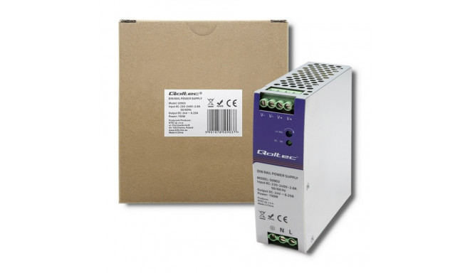 Qoltec 50903 tööstuslik DIN-siini toiteplokk 150W 24V 6.25A