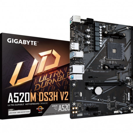 GIGABYTE A520M DS3H V2 Motherboard - Supports AMD Ryzen 5000 Series AM4 CPUs, up to 4733MHz DDR4 (OC