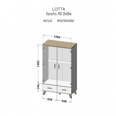 Cama riidekapp LOTTA 2D2D valge + sonoma tamm