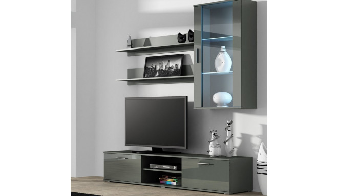 SOHO 5 set (RTV180 cabinet + Wall unit + shelves) Grey / Gloss grey