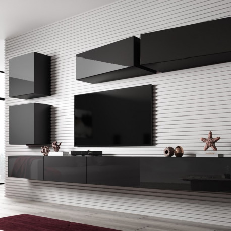 Cama Living room cabinet set VIGO SLANT 5 black/black gloss