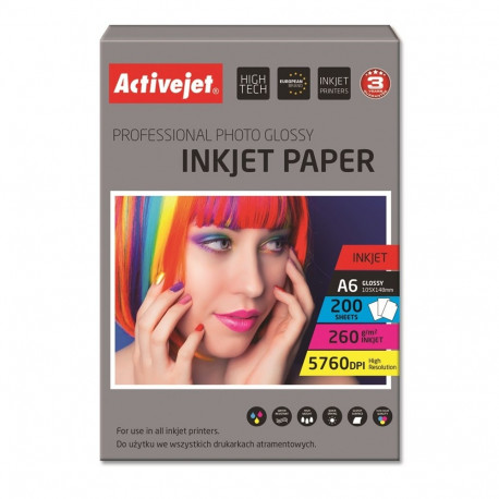 Activejet AP6-260GR200 läikiv fotopaber, ideaalne fotode, värviliste mälestuste printimiseks, 10x15,